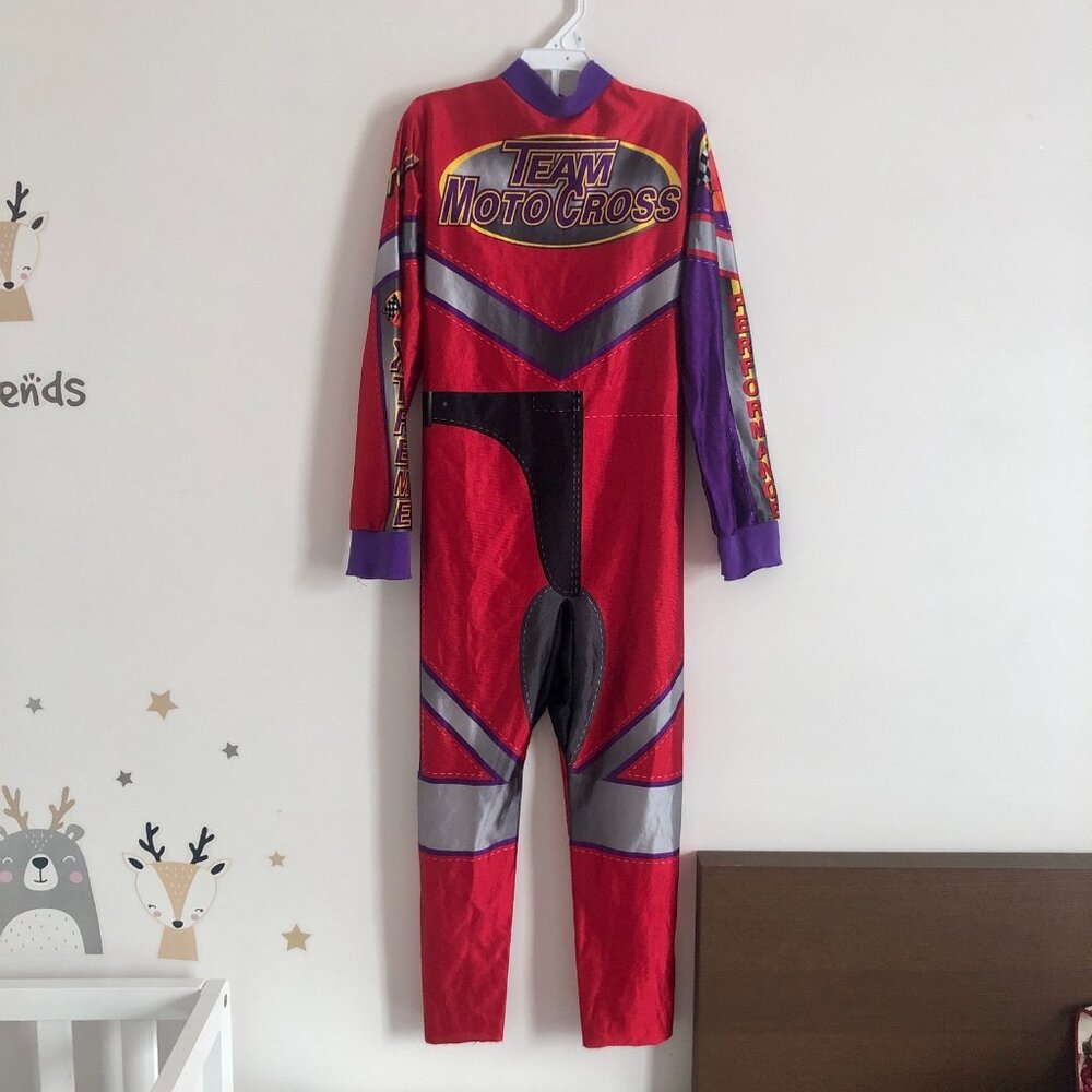 Team Moto Cross Costume Child Size Small 4-6 Jumpsuit Racing Red Purple Disguise